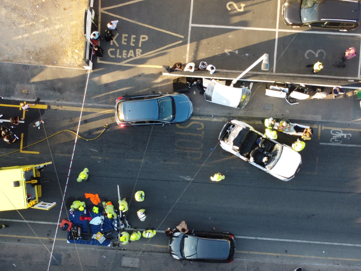 drone footage of the aftermath of a car accident