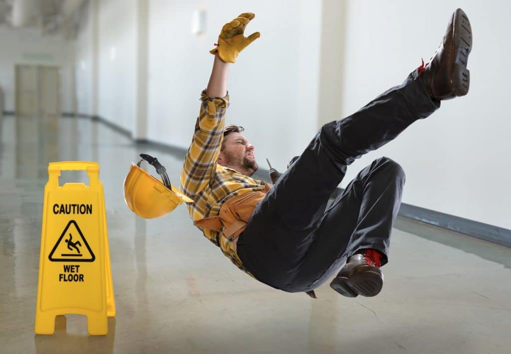 construction worker who slipped and fell on wet floor