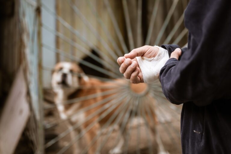 individual who has suffered a dog bite injury on their hand